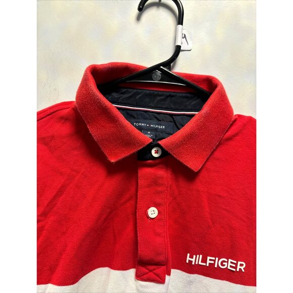 Tommy Hilfiger Mens Red/White/Blue Colorblock Polo Shirt Size M Stretch Cotton S - Picture 5 of 12